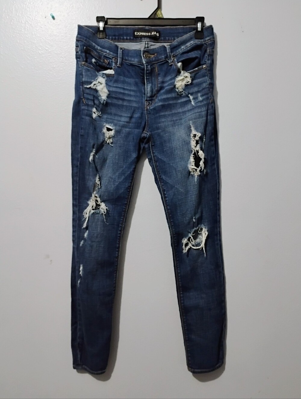 Express Distressed Skinny Jeans - Dark Blue